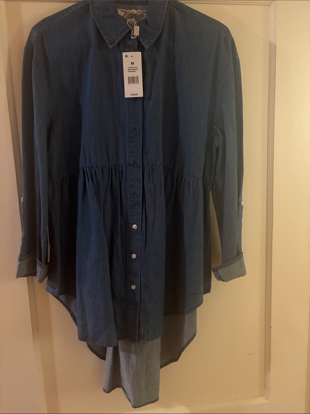 Cupio Denim Button-Down Peplum Tunic - Blue